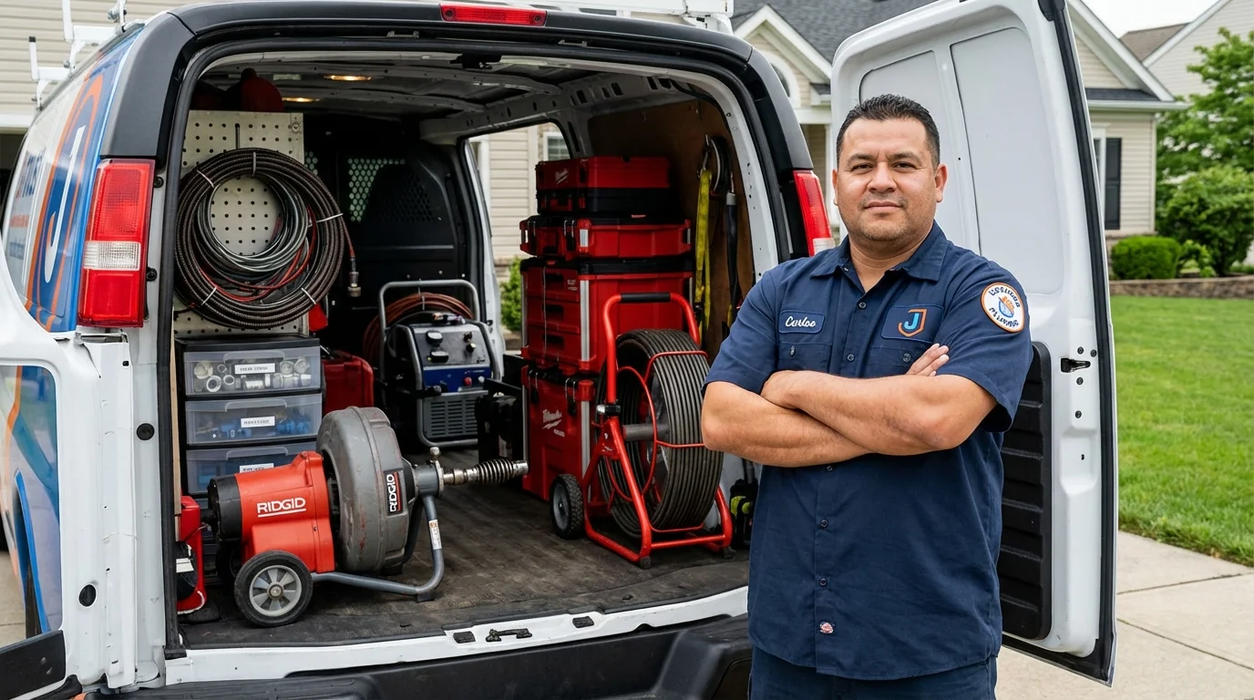 Professional drain cleaning equipment and Johns Plumbing LLC plumber in Rossford