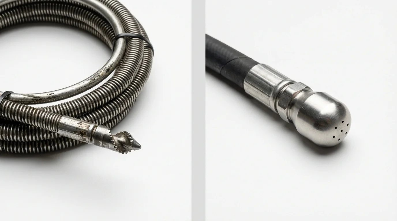 Drain snake cable and hydro jetting nozzle used for drain cleaning in Rossford, OH