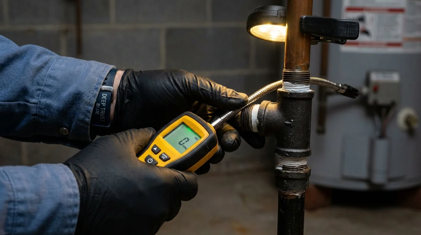 Gas leak detection with electronic sniffer by Johns Plumbing LLC in Rossford