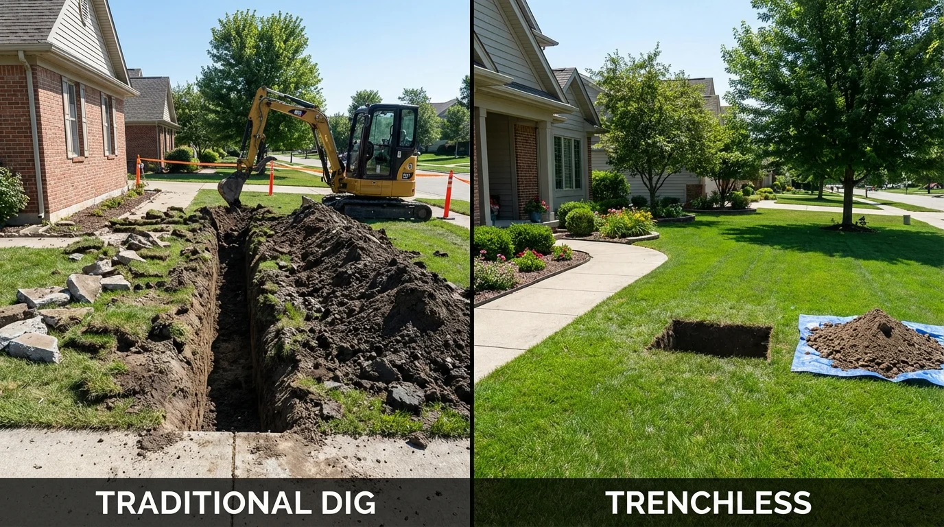 Trenchless sewer repair with minimal yard damage versus traditional excavation in Rossford, OH